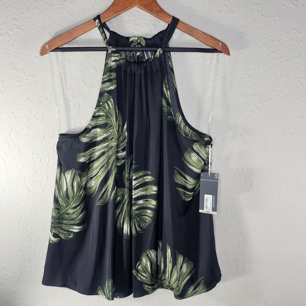 Tropical Leaf Print Halter Top